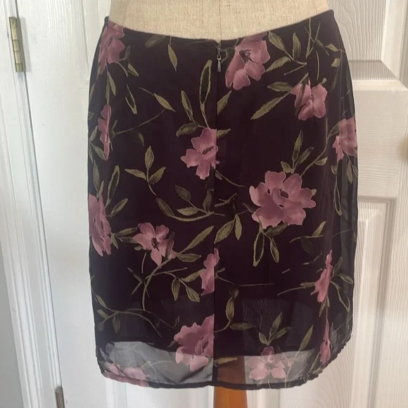 Vintage 90’s Express floral flare mini skirt lined brown pink women’s size 5 6 - Picture 4 of 10
